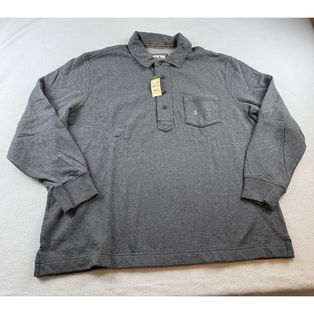 Men's Eddie Bauer Sport Shop XXL Gray Collared Long Sleeve Cotton Pullover NWT